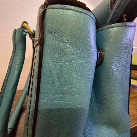 Vintage Coach Hampton Turn Lock Teal/Turquoise Leather Carry All Satchel Bag - Picture 14 of 16